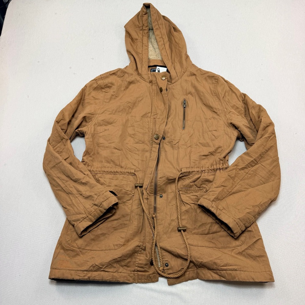 1 Funky Anorak Jacket Women Medium Brown Excellent Sherpa Lined Utility Coat